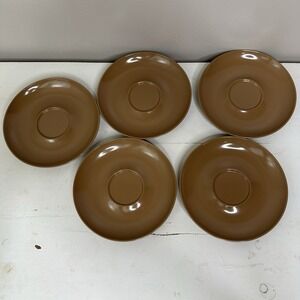 5 - Vintage Texas Ware Brown Cup Saucers Plates 6" Lot  7402 Beige